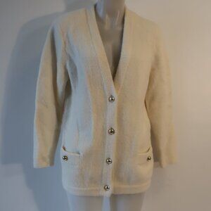 Womens Ronny Kobo Ivory V-Neck Cardigan Sweater S